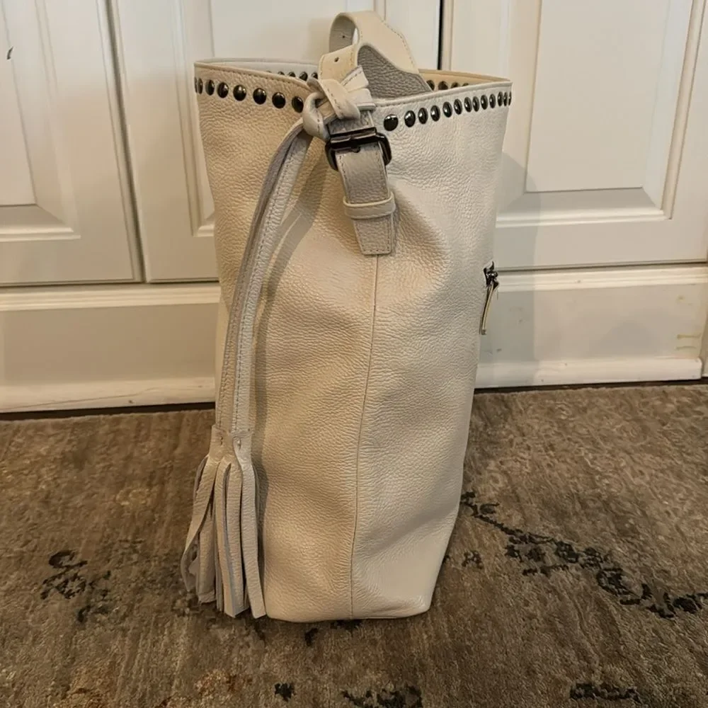 Stunning Laggo “Reed Ivory” Pebbled Leather Studded Hobo Bag